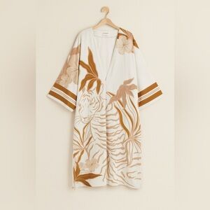 LAS SUREÑAS | White and Brown Floral Cotton Linen Kimono